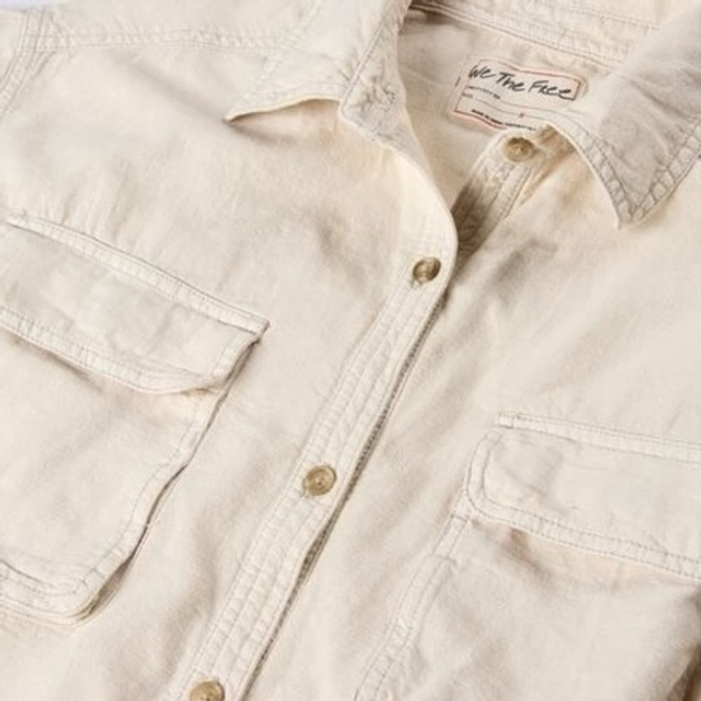 Free People We The Free Made For Sun Linen Shirt Cream Button Down Size Large - Picture 4 of 8